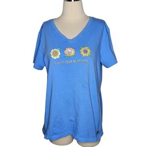 Life Is Good Crusher Tee Blue Floral Count Your Blossoms Graphic Shirt L Women's